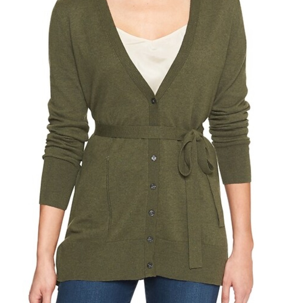 Olive Green Banana Republic Light Weight Belted Cardigan